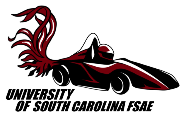 Society of Automotive Engineers Logo showing a garnet and black racecar with USC mascot Cocky's tailfeathers